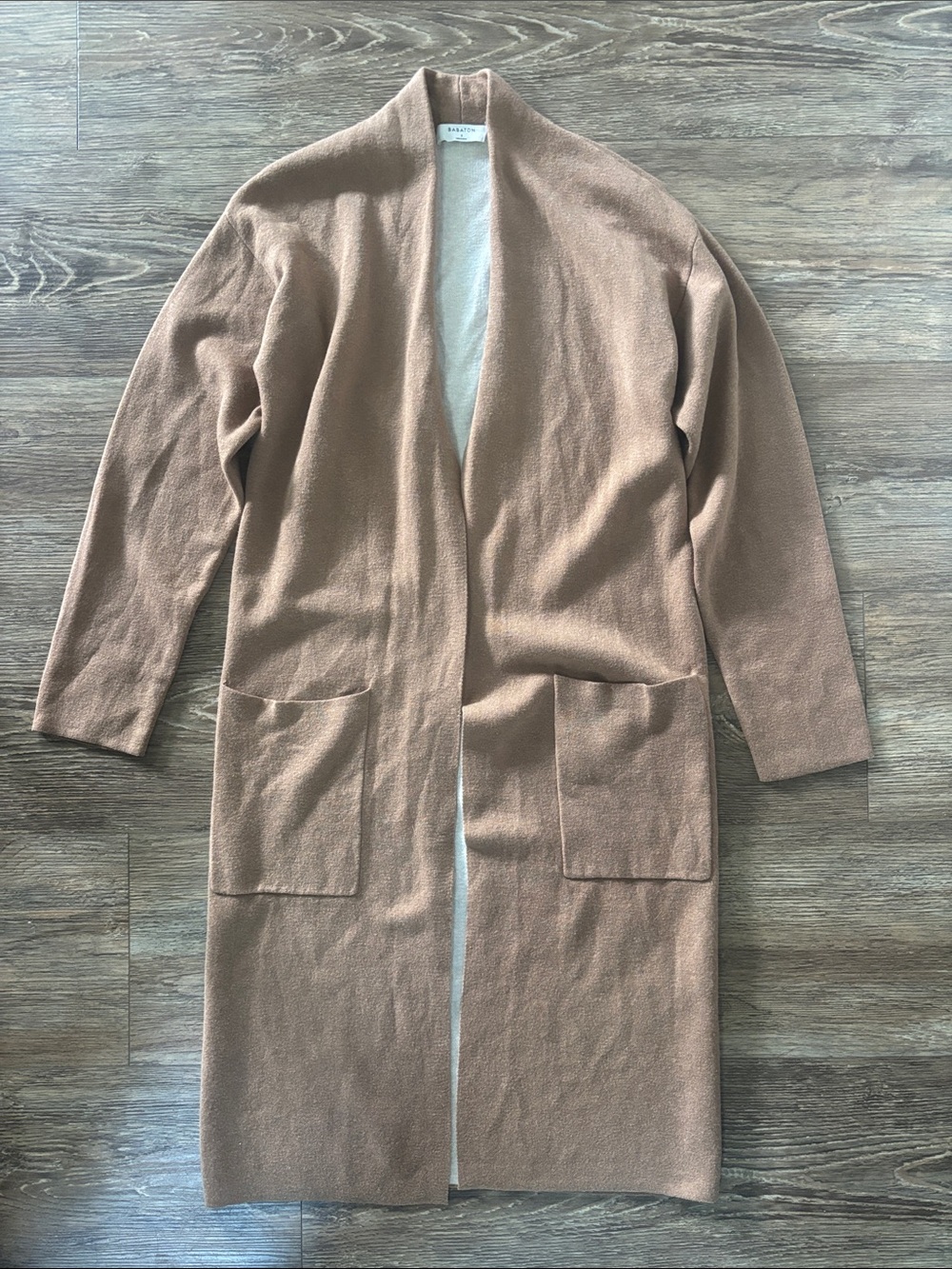 Aritzia Babaton Lance Longline Wool Blend Open Cardigan Camel Women’s Size Small